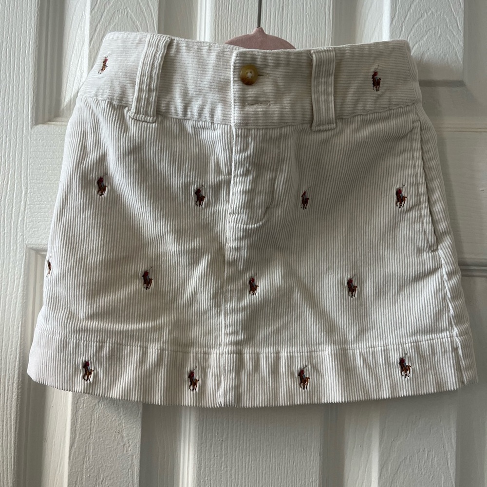 Ralph Lauren Girls White Embroidered Corduroy Skirt